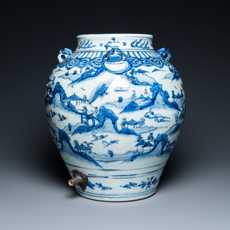 A Chinese blue and white 'mountainous landscapes' vase, Wanli