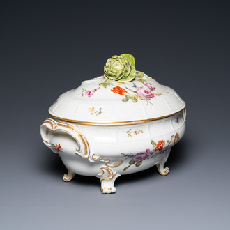 A German polychrome porcelain tureen and cover with floral design, Ludwigsburg, 18th C.