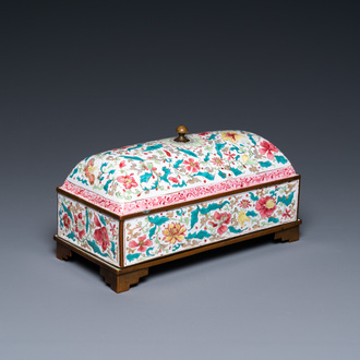 A Chinese rectangular Canton enamel desk set, Qianlong