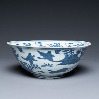 A Chinese blue and white 'cranes' bowl, Ming