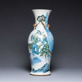 A Chinese Nanking crackle-glazed vase with polychrome design, Chenghua mark, 19th C.