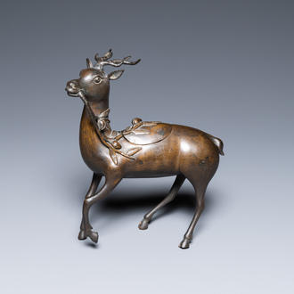 A Chinese bronze deer-shaped censer, Kangxi