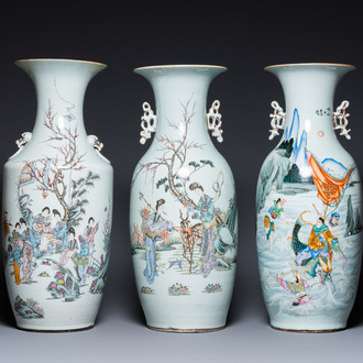 Trois vases en porcelaine de Chine famille rose, 19/20ème