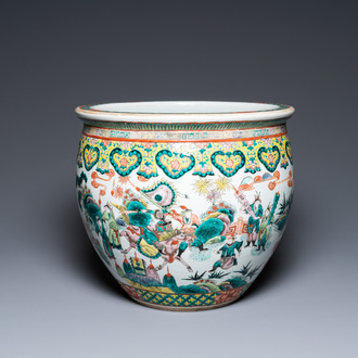 A Chinese famille verte 'war scene' fish bowl, 19th C.