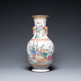 A Chinese famille rose 'deer carriage' vase, 19th C.