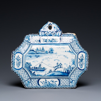 A Dutch Delft blue and white plaque depicting a horse-drawn boat, 18th C.