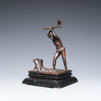 A Vietnamese bronze sculpture depicting a lumberjack, 19/20th C.