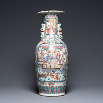 A Chinese famille rose vase with narrative design, 19th C.