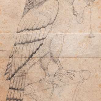 Persian school miniature: 'A standing falcon', pencil on paper, 18/19th C.