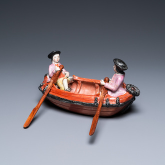 A rare polychrome petit feu Dutch Delft 'rowing boat' group, 2nd half 18th C.