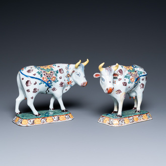 A pair of polychrome Dutch Delft cows, 18th C.