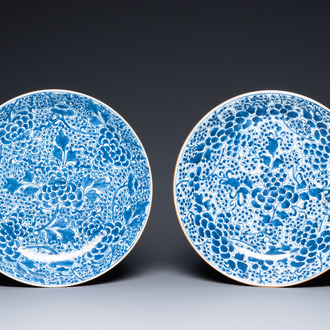 Two Chinese blue and white 'grapevine' dishes, Kangxi