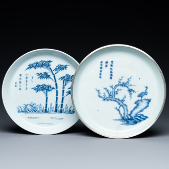 Two Chinese 'Bleu de Hue' plates for the Vietnamese market, Ngoan Ngoc mark, 19th C.