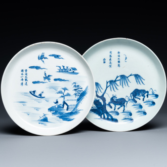 Two Chinese 'Bleu de Hue' plates for the Vietnamese market, Ngoan Ngoc mark, 19th C.