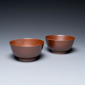 A pair of Chinese café au lait-glazed bowls, Qianlong mark and of the period