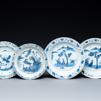 Four Chinese blue and white plates, Wanli and Transitional period