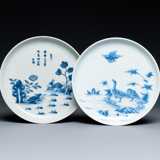 Two Chinese 'Bleu de Hue' plates for the Vietnamese market, Ngoan Ngoc and Tran Ngoc marks, 19th C.