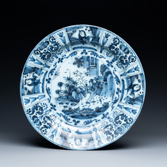 A Dutch Delft blue and white chinoiserie dish, late 17th C.