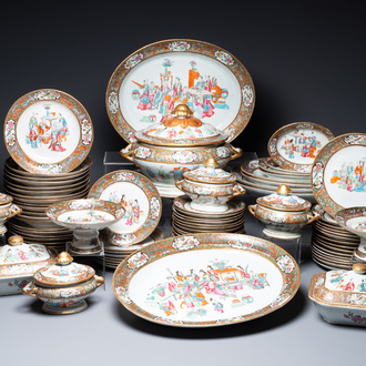 An extensive Chinese Canton famille rose dinner service, 19th C.