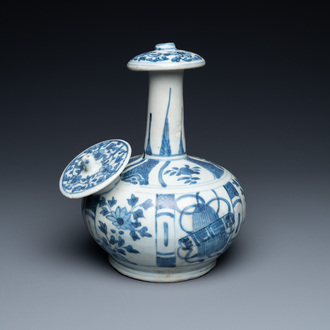 A Chinese blue and white kraak porcelain 'Hatcher cargo' Kendi, Transitional period