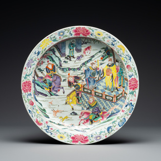 A large Chinese famille rose 'deer hunt' dish, Yongzheng