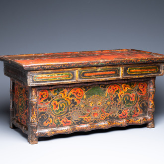A Tibetan painted and lacquered wooden altar stand, 18th C.