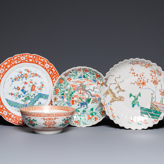 Three Chinese famille verte dishes and a bowl, Kangxi