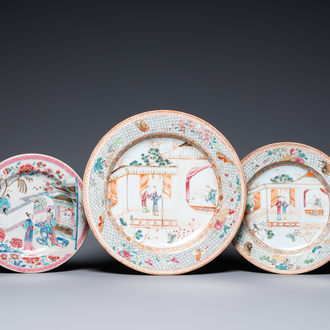 Three Chinese famille rose dishes, Yongzheng/Qianlong