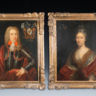 Ecole flamande: Une paire de portraits de nobles, huile sur toile, 17ème