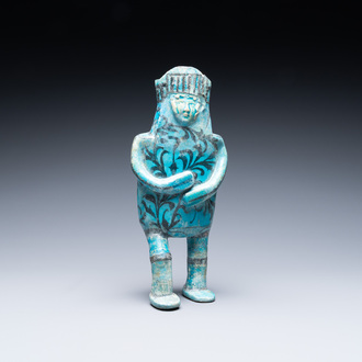 A composite turquoise- and black-glazed pottery figurative ewer, Kashan, Iran, 12/13th C.