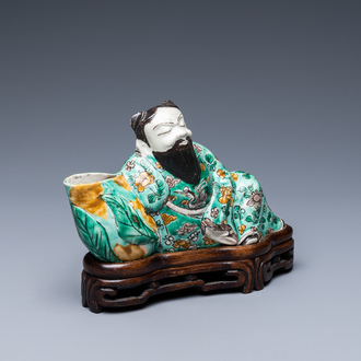 A Chinese verte biscuit 'Li Bai' brush washer, 19th C.