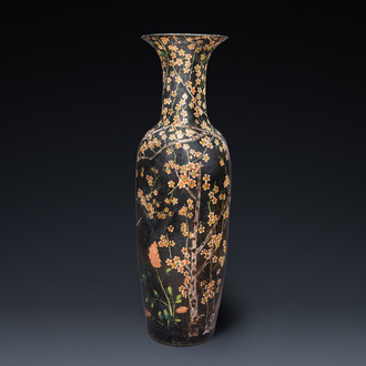 A massive Chinese famille noire 'prunus blossoms' vase, Kangxi mark, 19th C.