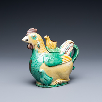 A Chinese sancai-glazed hen-shaped ewer and cover, Kangxi