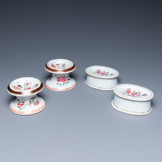 Two pairs of Chinese famille rose salts, Qianlong