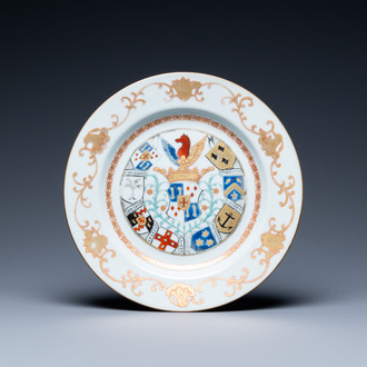 A Chinese armorial plate with the arms of 'Van Reverhorst' for the Belgian market, Qianlong, ca. 1745