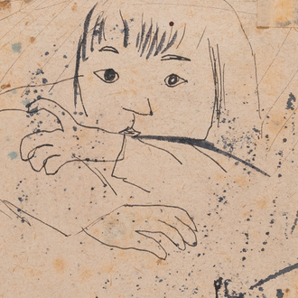 Bui Xuan Phai (Vietnam, 1920-1988): 'Portrait d'une fille', encre sur papier, signé et daté 1970