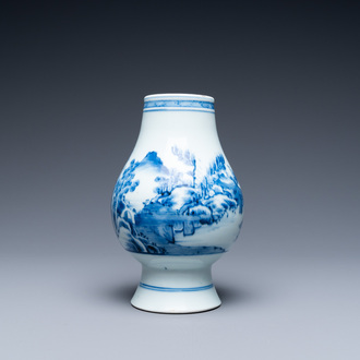 A Chinese blue and white vase with a landscape with figures, Yongzheng mark and of the period