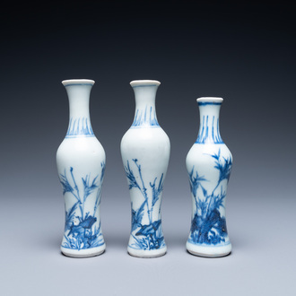 Three Chinese blue and white 'Hatcher cargo' bottle vases, Transitional period