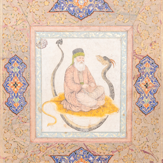 Persian school miniature: 'Haji Bektash Veli', gouache heightened with gold on paper, 19th C.