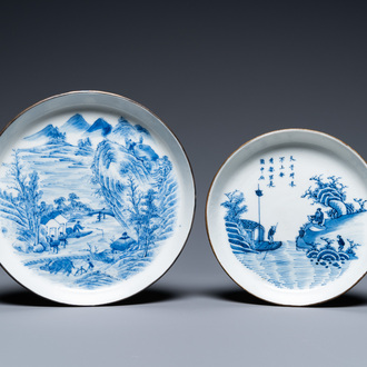 Two Chinese 'Bleu de Hue' plates for the Vietnamese market, My Ngoc and Roushen collection marks, 19th C.