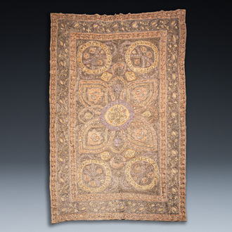 A large Ottoman silvered- and gilt-metal-wired linen cloth, Turkey, 19/20th C.