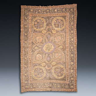 A large Ottoman silvered- and gilt-metal-wired linen cloth, Turkey, 19/20th C.