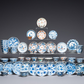 Thirty-six Chinese mostly blue and white saucers and thirty-two cups, Kangxi and later