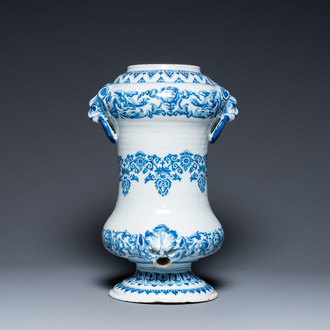 A large Dutch Delft blue and white albarello-shaped fountain, late 17th C.