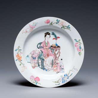 A Chinese famille rose 'ruby back' eggshell porcelain plate, Yongzheng