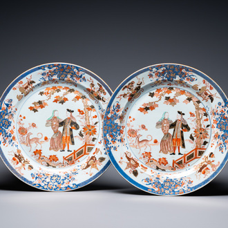 A pair of large Chinese verte-Imari 'Governor Duff' dishes, Yongzheng