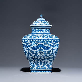 A Chinese blue and white 'bats and clouds' vase and cover, Qianlong mark and of the period