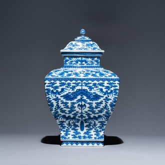 A Chinese blue and white 'bats and clouds' vase and cover, Qianlong mark but probably later