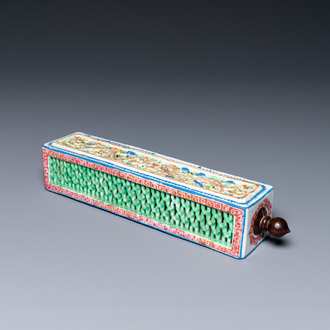 A Chinese famille rose reticulated rectangular cricket box, Daoguang