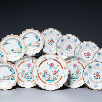 Twelve Chinese famille rose dishes and plates, Qianlong